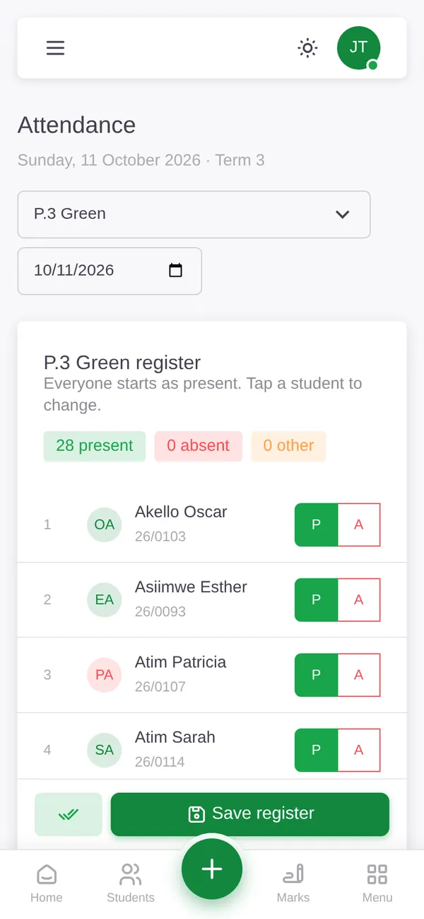 Attendance in the Kilasi app
