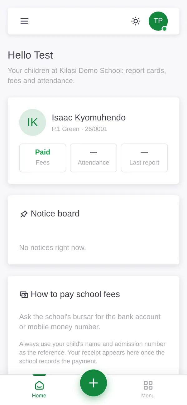 Parent portal & app in the Kilasi app